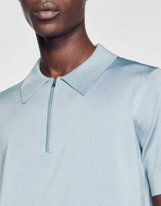 Sandro, Tricou polo cu mânecă scurtă Pablo Zip, Albastru, M