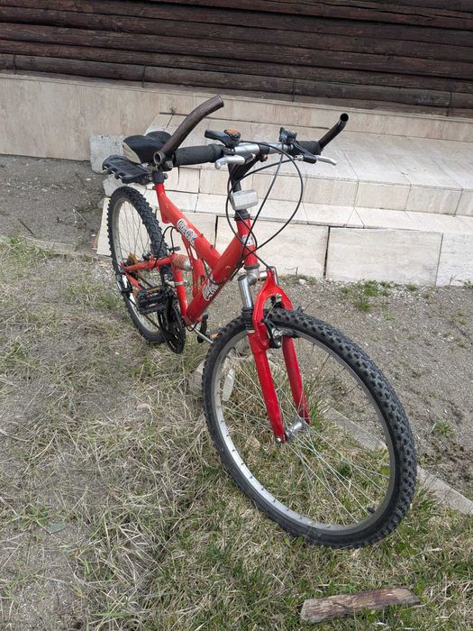 Bicicleta rosie coca-cola, roti 26, suspensie fata-spate, shimano