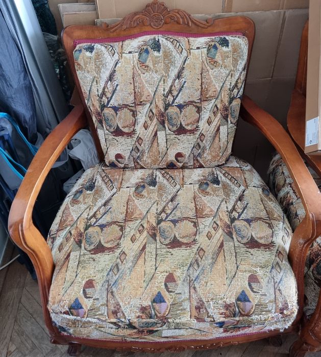 Set clasic lemn sculptat canapea și fotolii