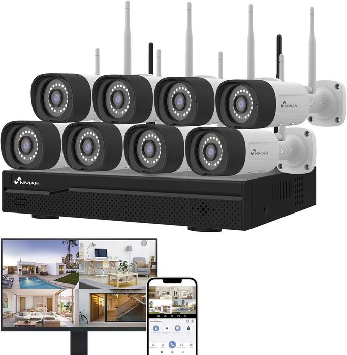 Kit de supraveghere exterior, DVR 16 canale, Audio prin HDCVI, 8x camera bullet 5MP, 2K IR si LED 40m, Safer KIT-DVR16+8BP
