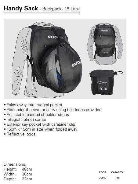 Мото раница OXFORD HANDY SACK с Helmet Holder (ДЪРЖАЧ НА КАСКА)