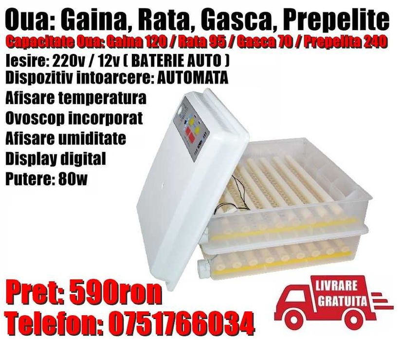 Incubator Clocitoare 120oua Gaina Rata Gasca Automat Livrat GRATUIT SM