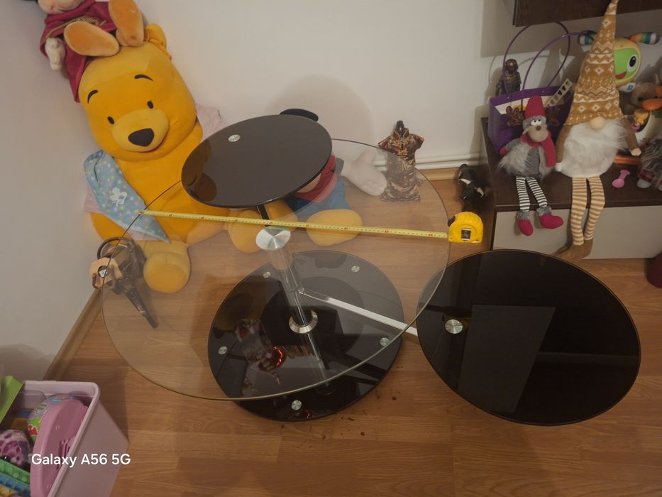 Masa sticla Living   + 2 tamburele