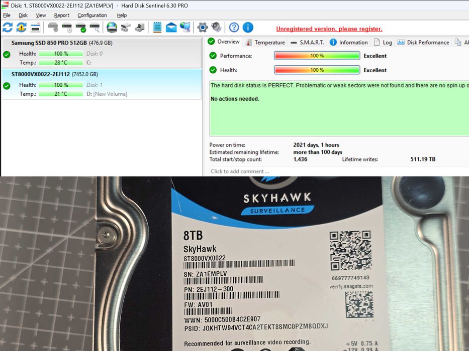 HDD Seagate SkyHawk 8TB – SATA III – Health 100% – Testat complet