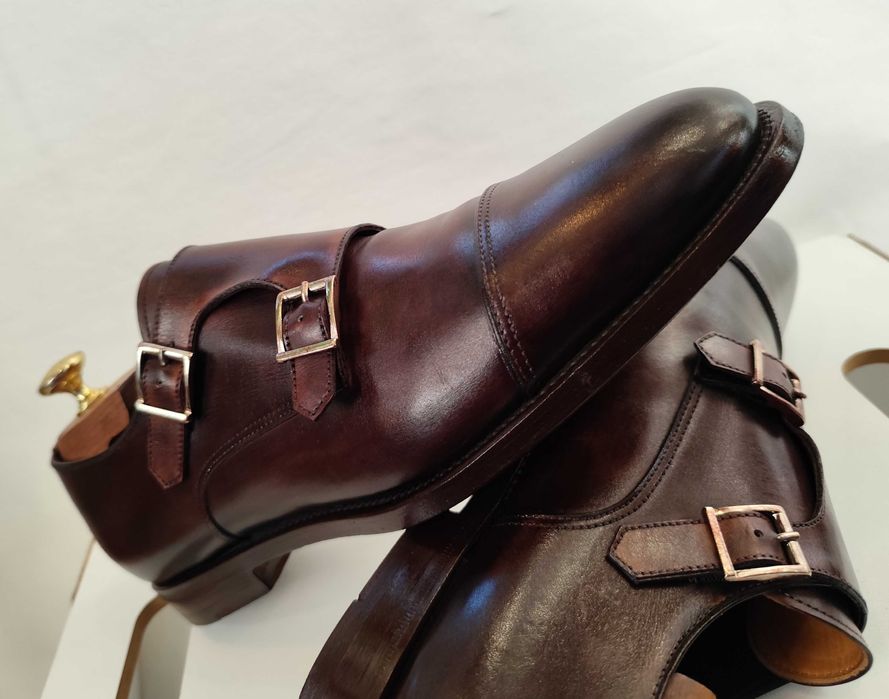 Pantofi monk 41 41.5 42 de lux SANTONI piele naturala lucrati manual