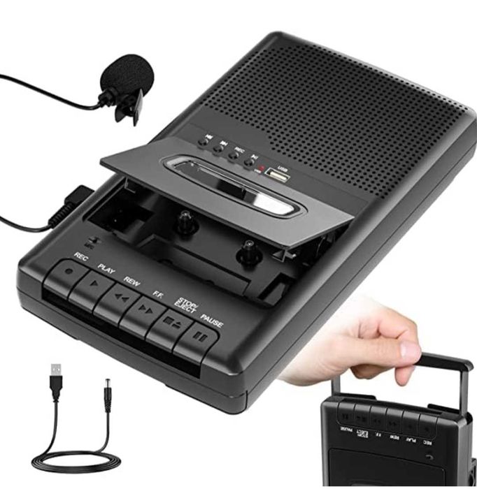 Преносим касетофон с микрофон високоговорител USB аудио плейър и запис