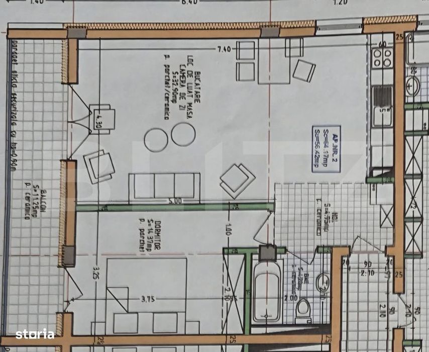 Apartament de vanzare Bloc nou  – 2 camere, 56,42mp utili
