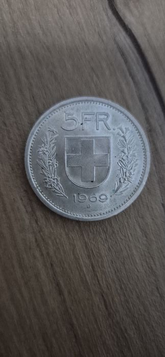 Moneda Argint [RARITATE/EROARE] 5 Franci Elveția 1969