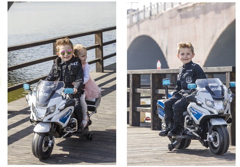 Motocicleta electrica Kinderauto POLICE BMW R1200 CU ROTI MOI #Alb