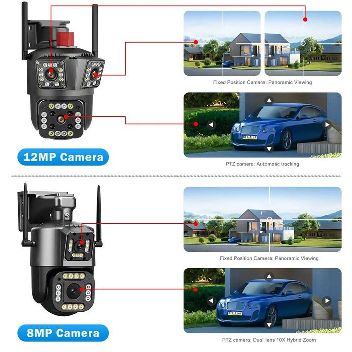 12MP PTZ WiFi 4K външна камера с троен обектив сензор движение IP CCTV