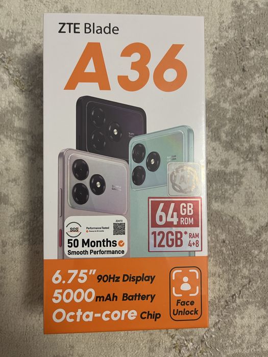 Телефон ZTE A36, новый, в упаковке, память 64, черный