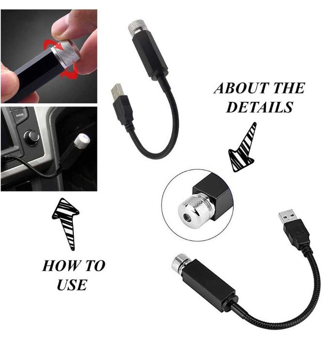 Mini lumină de tavan auto cu stele, pachet de 2 lumini