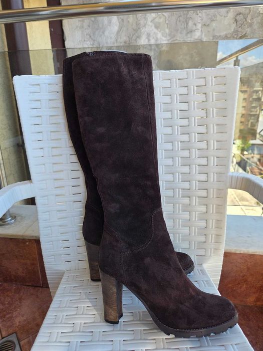 Дамски ботуши кафяв велур