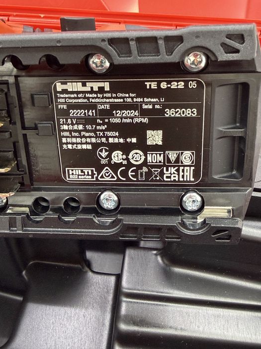 Hilti TE 6-22 + acumulator B22-110 + valiză  Nou