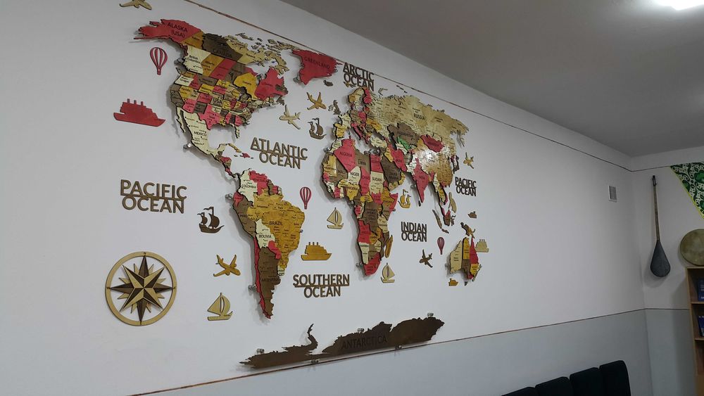 3D Yog‘och Dunyo Xaritalari, 3d karta mira, 3д карта мира