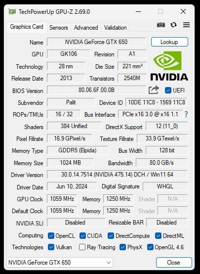 Palit GTX650 1GB GDDR5