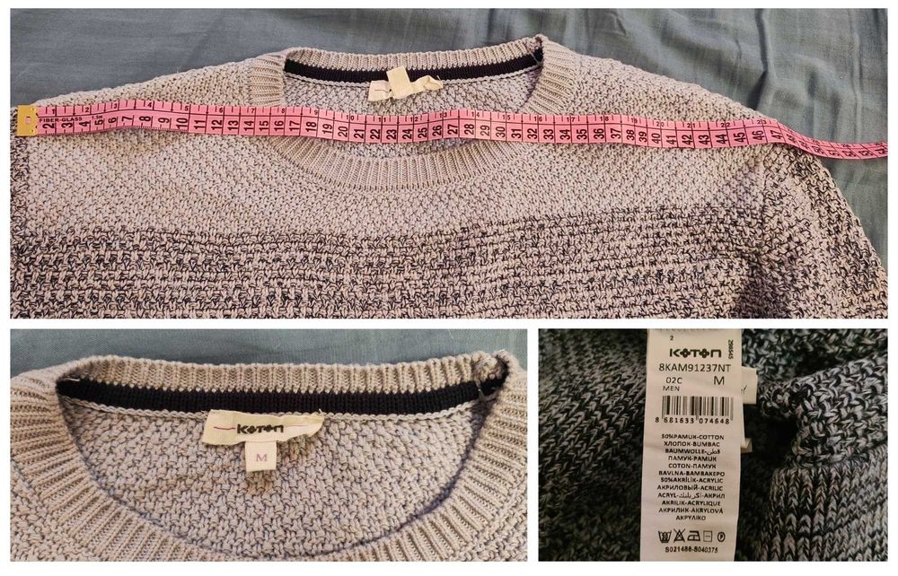 Свитера мужские серые Koton и Just!, полосатый свитер (Вьетнам)
