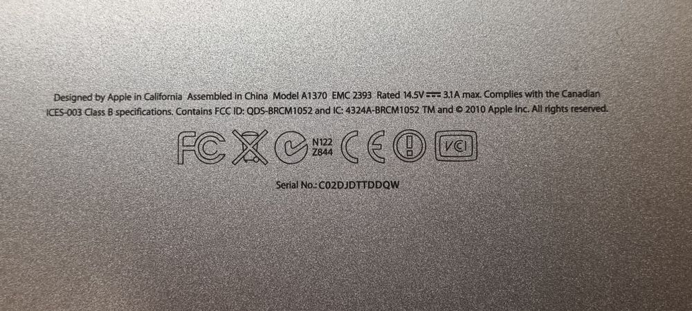 MacBook Air Модел A1370, EMC 2393