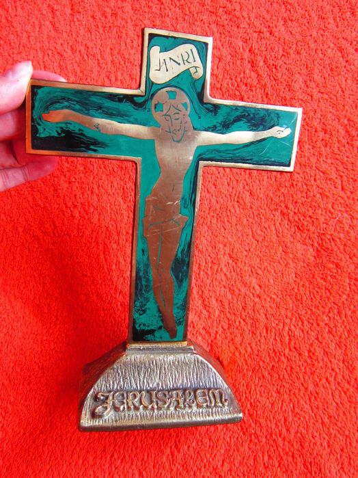 cadou rar fabricat in Ierusalim 1970 Cruce alama email verde smarald