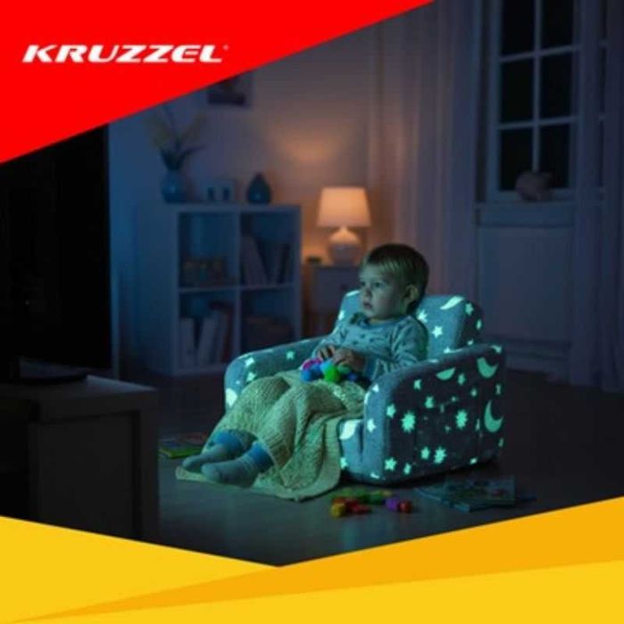 Детски плюшен разтегателен Фотьойл, Детско кресло Kruzzel, свети в тъмното