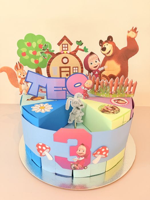 Маша и мечока хартиена торта за рожден ден и парти