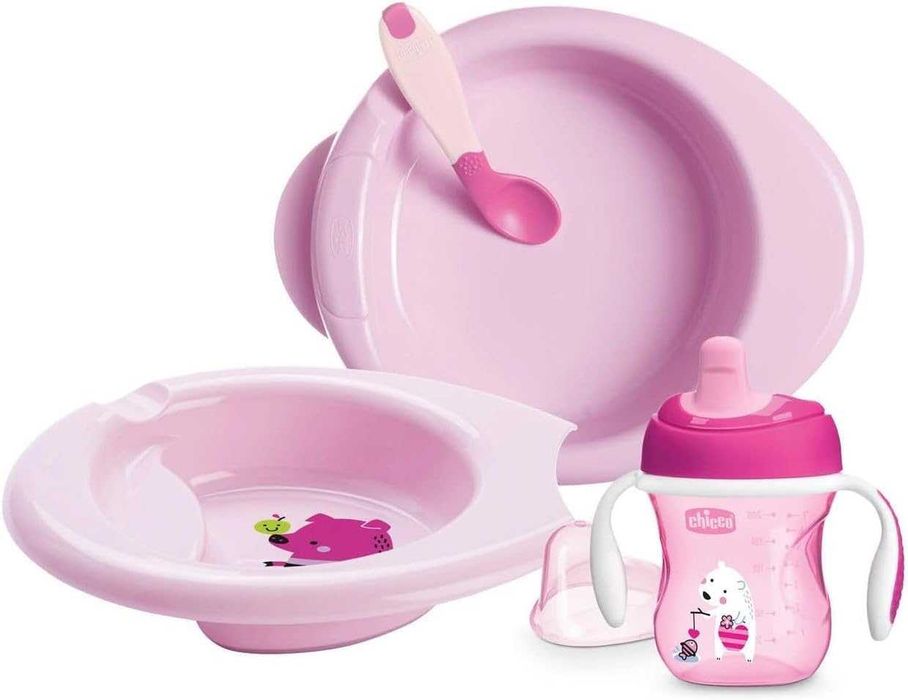 CHICCO Gift Set 6+ – Комплект за хранене за бебе, 2 чинии, чаша и лъжичка