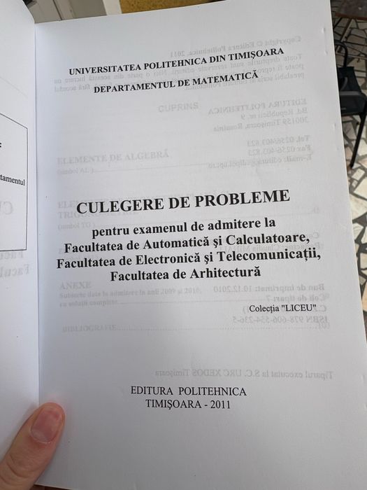Donez culegere de probleme pentru admitere politehnica timisoara