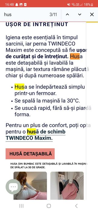 Pernă pentru Gravide 3 în 1 TWINDECO Maxim, 100% BUMBAC ORGANIC