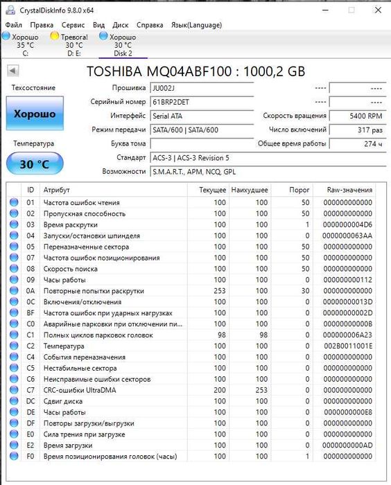 Toshiba 1TB HDD noutbuk uchun (Holati ideal)