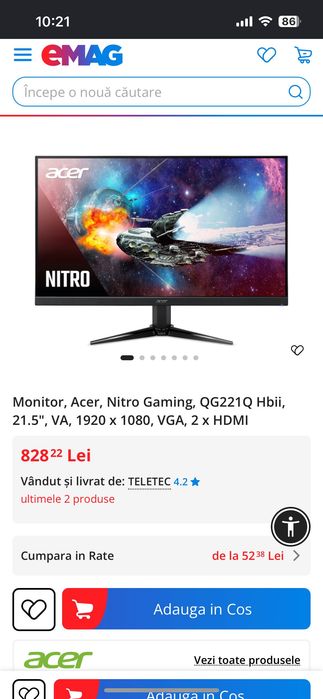 Vând monitor acer nitro 100 hz cu ecranul spart