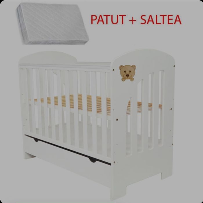 Patut de bebelusi/copii 3 in 1 din lemn - design Bear