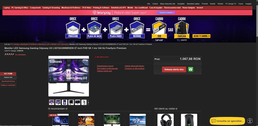 PC Gaming RTX 4060 8GB + 32GB RAM + Monitor  144Hz + Mouse + Tastatura