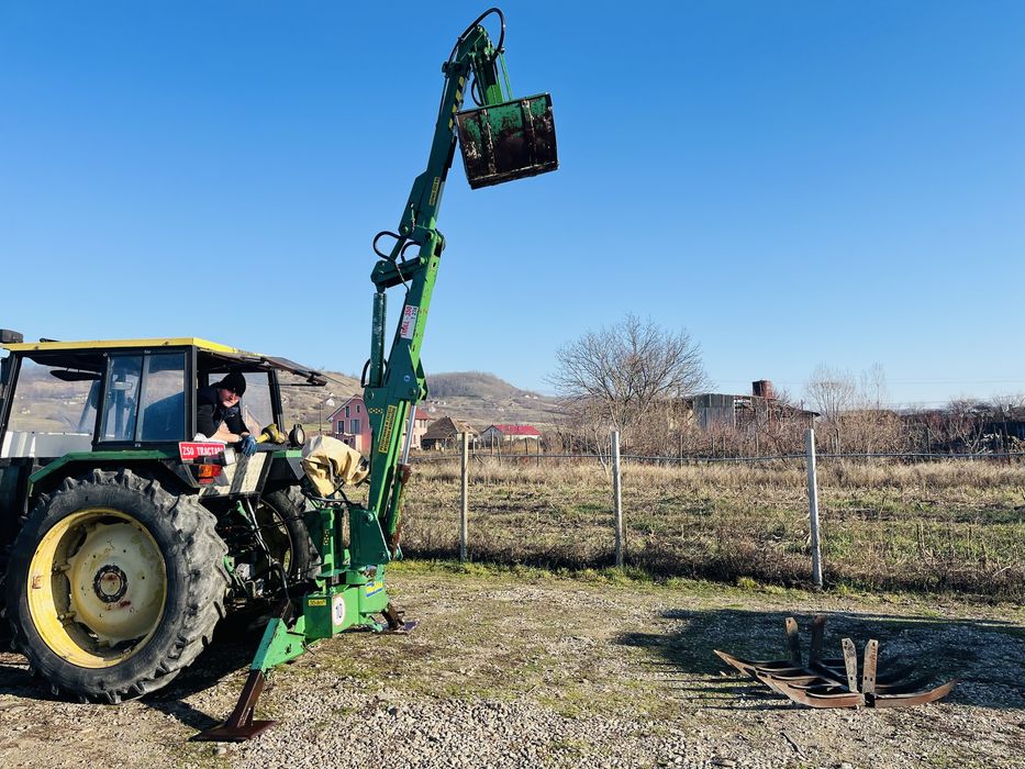 Brat excavator, escavator pentru tractor cu cupa, gheare gunoi, pompa