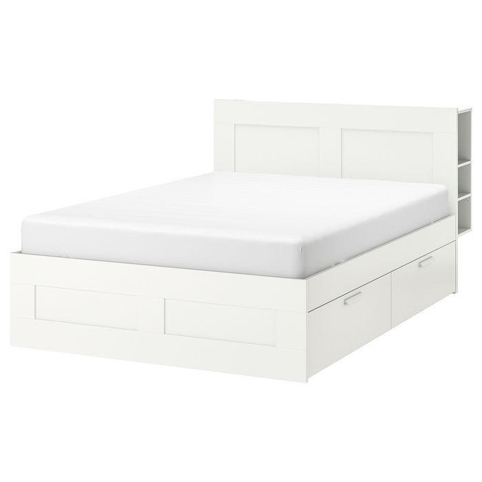 СРОЧНО! Двуспальная кровать IKEA BRIMNES + изголовье с полками+ матрас
