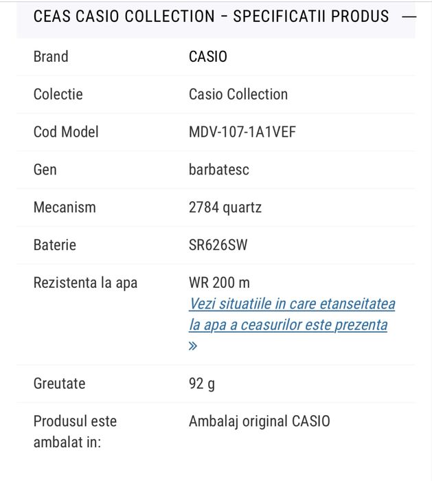 Vând ceas Casio MDV-107-1A1VEF