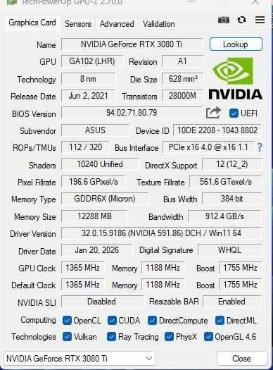 ASUS TUF Gaming GeForce RTX 3080 Ti 12GB