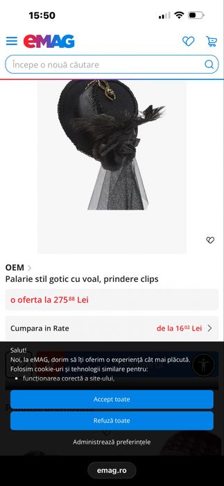 Palarie neagra , model gotic , pentru Halloween , cu pana naturala si trandafiri negri , eleganta si de efect , masura universala