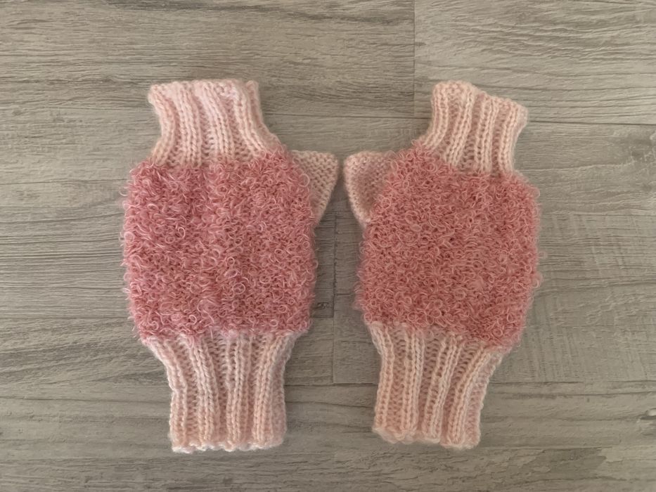 Ръчно плетени розови дамски ръкавици без пръсти, За момичета или жени