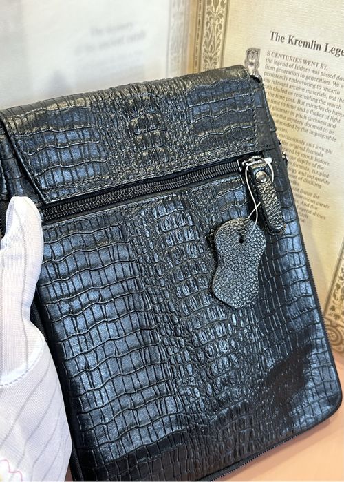 Мъжка чанта от естествена кожа  с крокодил Croco