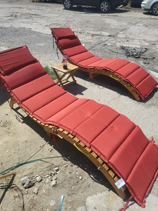 Set șezlong pliabil,, cu perne reversibile, din lem de salcâm
