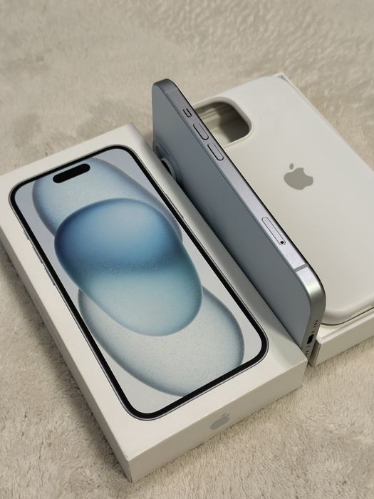 iPhone 15 Blue 128 GB 93% ca nou + folie si cutie / husa apple