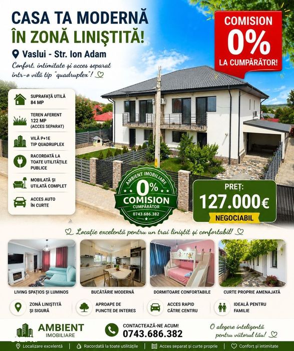 CASA P+1E mobilată și utilată, curte proprie 122 mp, zona Moara Grecil