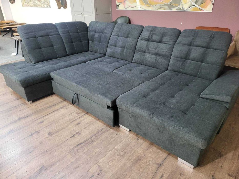 ПРОМОЦИЯ!!!Тъмно сив П - образен ъглов диван Nixon с функция сън