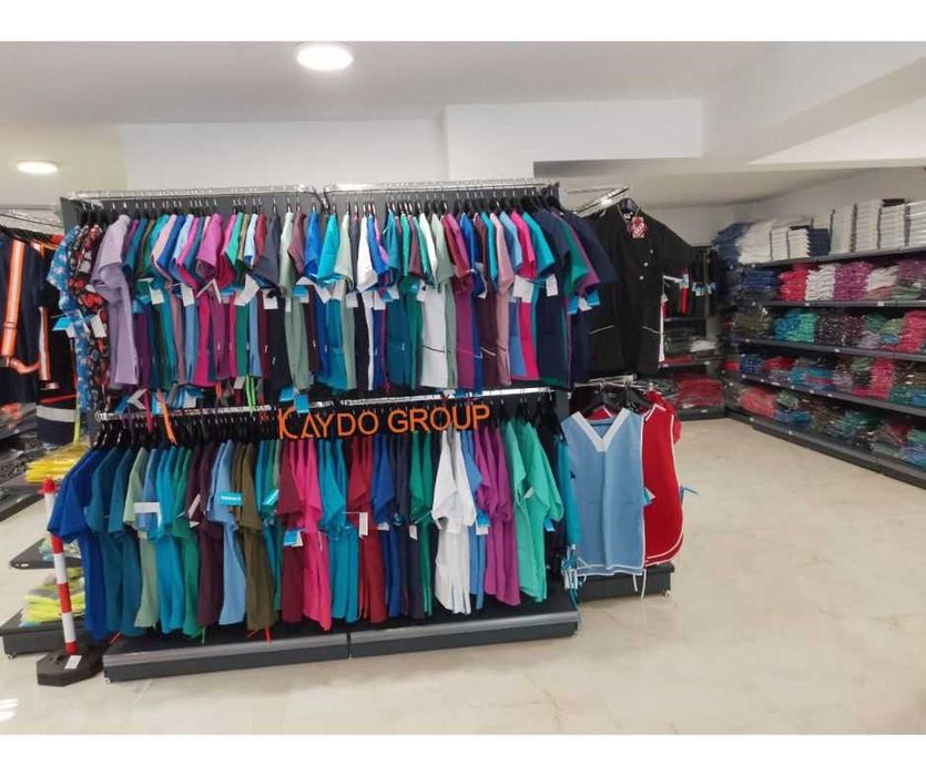 Магазинен стелаж за дрехи, тъмно сив, нов