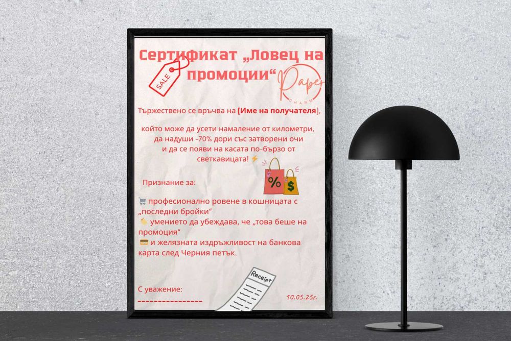 Персонализирани подаръчни грамоти и сертификати