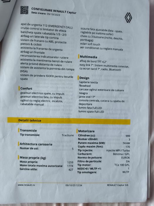 Vand Renault Captur 1.0 GPL