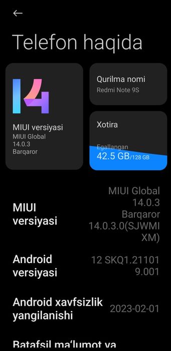 Redmi not 9s sotiladi. Holati edial 6+2 128 hotira dak karobkasi bor