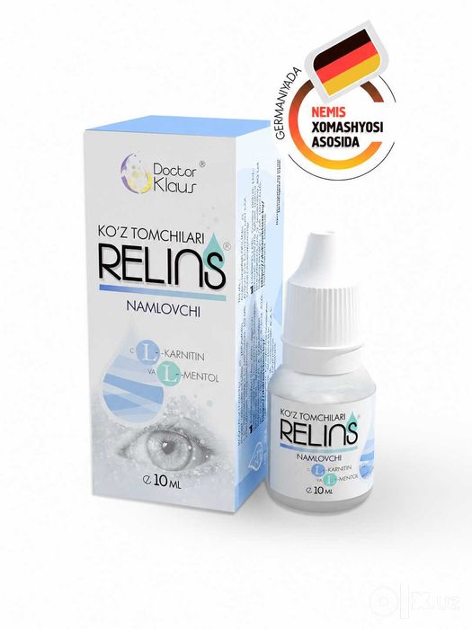 RELINS L-karnitin va L-mentolli namlantiruvchi ko‘z tomchilari, 10 ml.