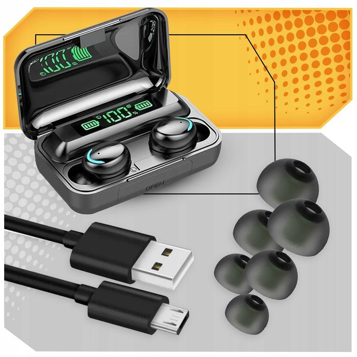 Casti wireless Bluetooth powerbank TWS microfon control tactil 6 ore