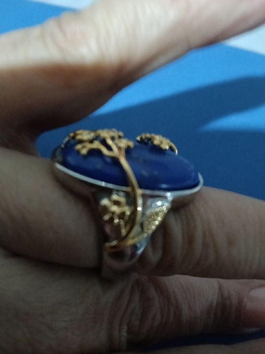 Inel lapis lazuli placat cu argint și aur mărimea 9